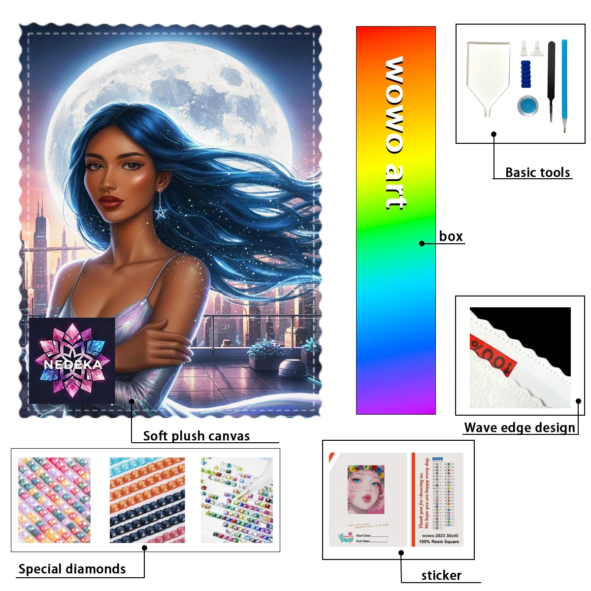 

【NEDEKA_ Diamond Art】Blue haired girl under the moonlight AB Rhinestone FD Rhinestone Perfect Resin Diamond