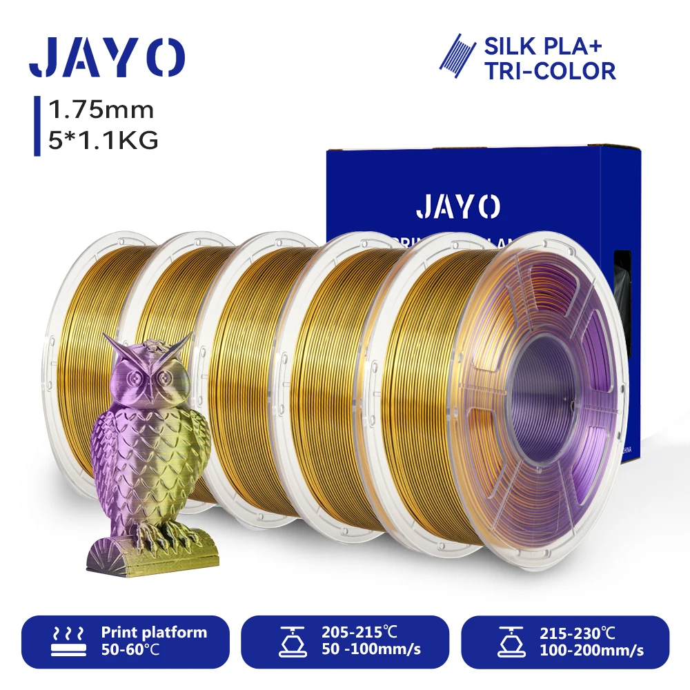JAYO 5 Rollen 3D Zijde Pla Plus/ Dubbele Kleuren ZIJDE/Drievoudige Kleuren ZIJDE 3D Printer Filament 1.75mm Niet-toxisch als 3D-printmaterialen