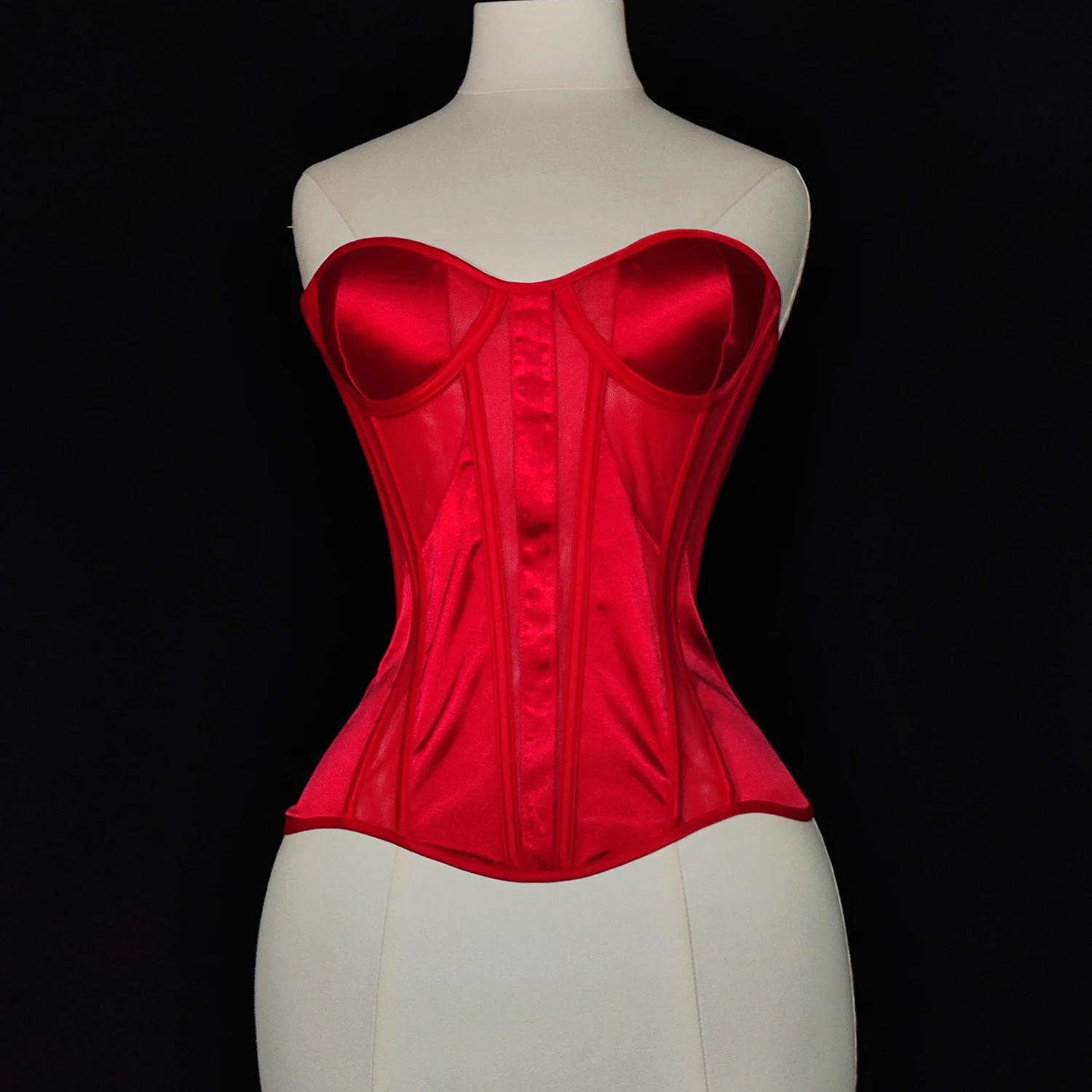 Women's Small Cup Mesh Corset with Built-in Cup Overbust Bustier Slimming Waist Trainer for Party Wedding Khaki Beige White