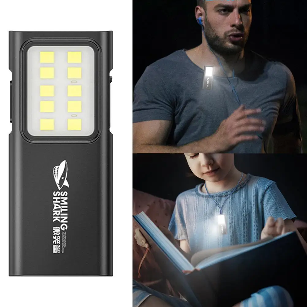 Smiling Shark TIP065 Mini Rechargeable Worklight,COB LED Floodlight Super Bright Pocket Flashlight For Outdoor Running Hiki N7N1