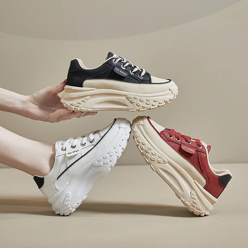 

Women's Trendy Versatile Sneakers, Height-Increasing Dad Shoes, Casual Leather Running Shoes, Thick-Soled and Breathable