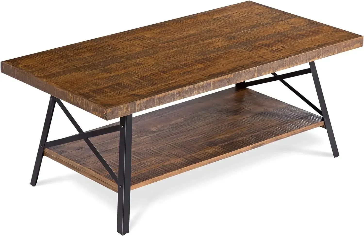 Cocktail Table with Metal Legs, Rustic Brown