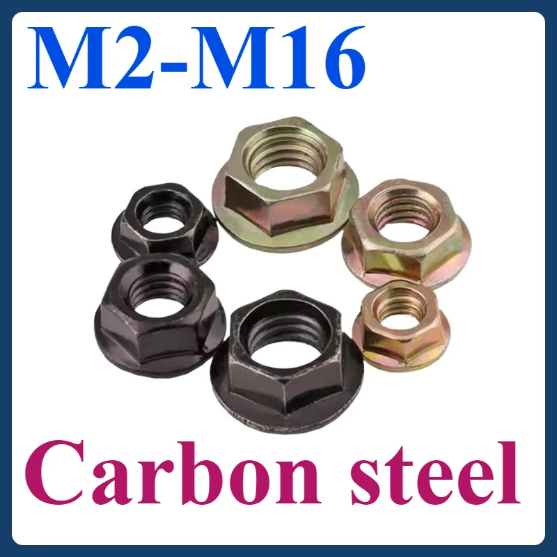 

Nickel plated/black/color zinc hexagonal flange nuts floral toothed belt pad locking anti-slip screw cap M2-M16