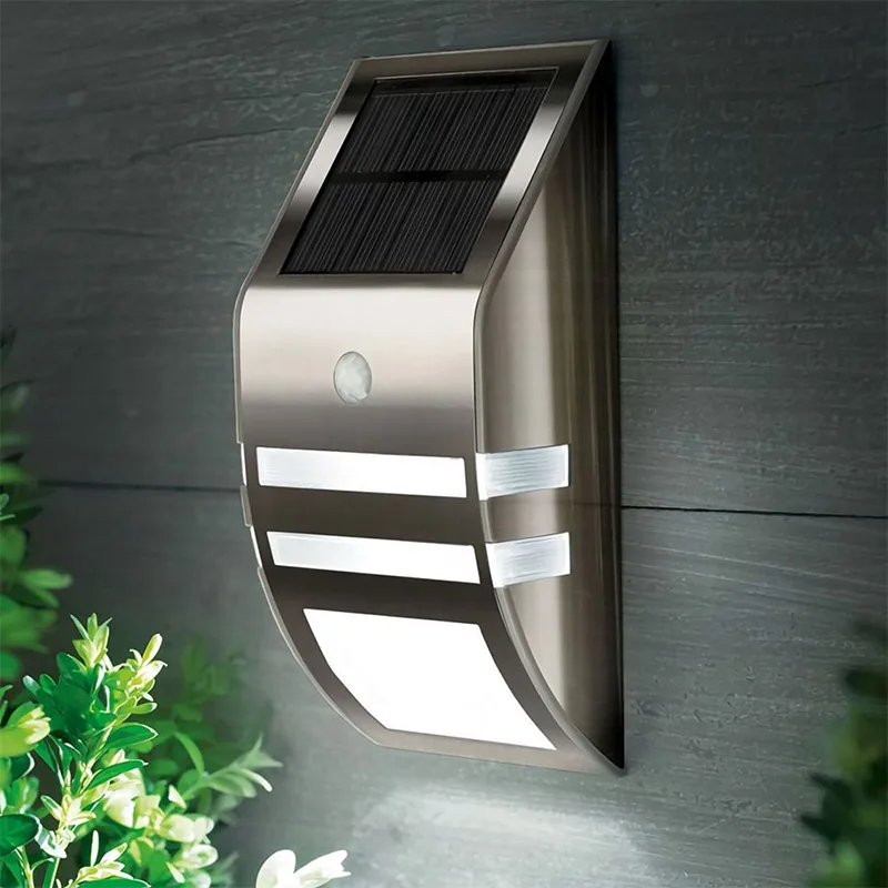 2PCS Waterproof PIR Motion Sensor LED Solar Light Stainless Steel Outdoor Garden Yard Security Wall Lamp