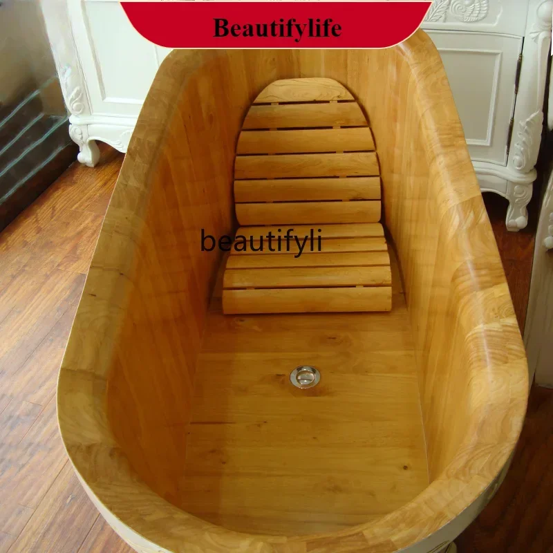 

F18 Large Adult Wooden Bathtub Ivory White Solid Wood Bath Barrel for Household Use Relaxing Home Spa Experience