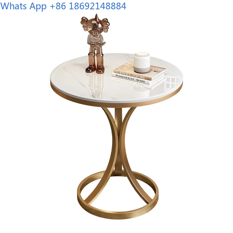 Creamy Style Luxury Stone Side Table Small  Minimalist Movable Living Room Sofa Corner Table Balcony Round Table