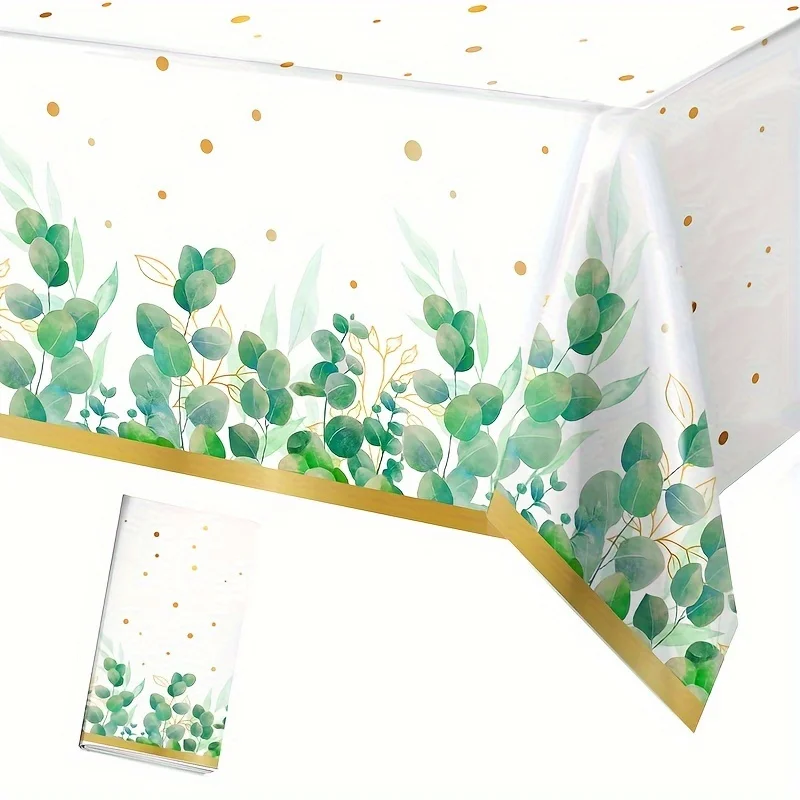Bright Golden Green Leaf Disposable Tablecloth, 86.61 X 51.18 inch Plastic Table Cloth, Rustic Wedding Birthday Party Decoration