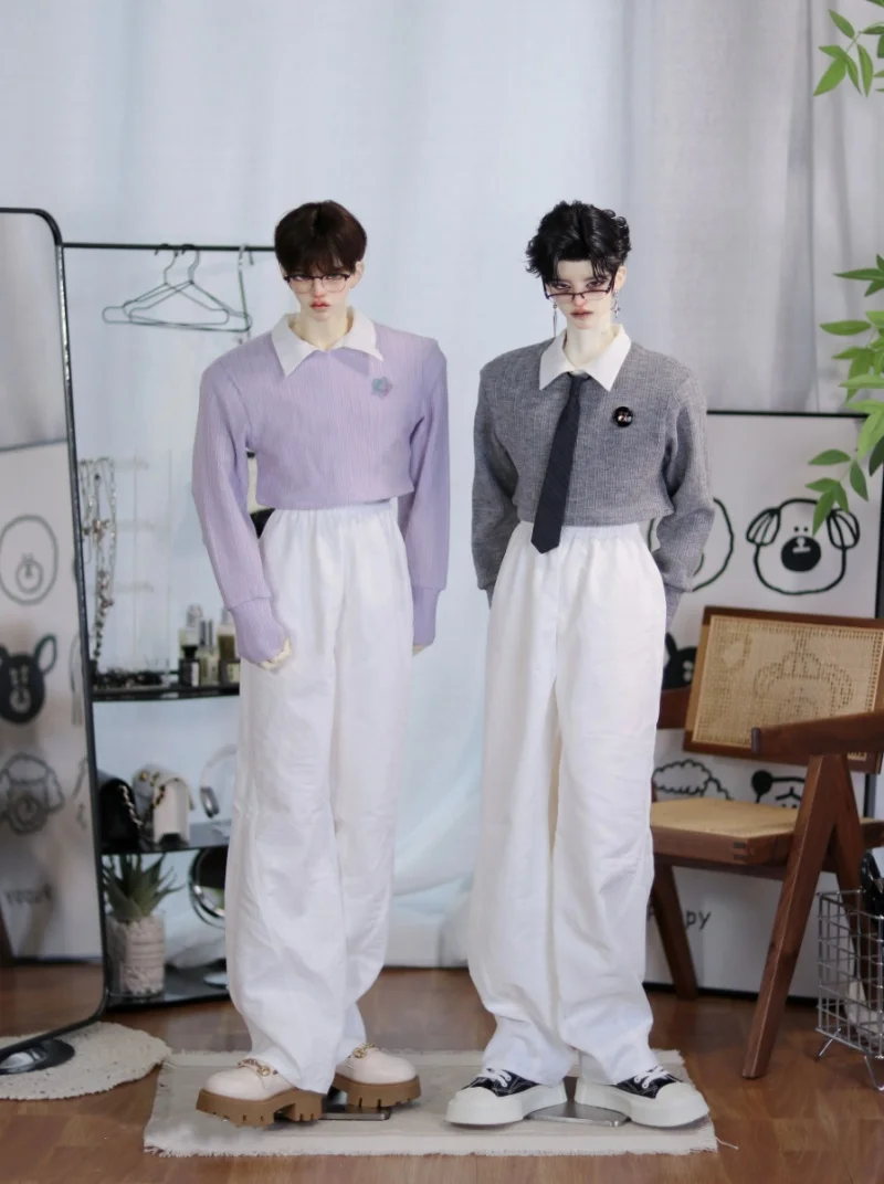 

Одежда для кукол bjd подходит для 1/4 70 75 см, серый и фиолетовый двухцветный вязаный свитер, штаны, аксессуары для кукол