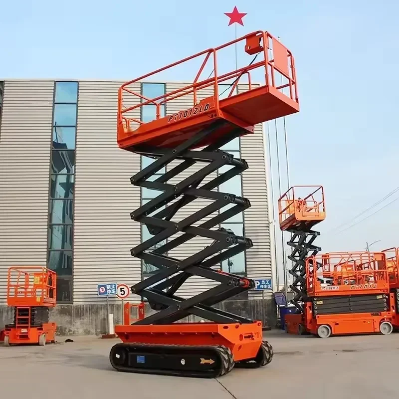 Hot Sale12m 14m Man Lift Table Uneven Ground Crawler Self Propelled Walking Scissor Lift Electric Terrain Scissor Lift Platform