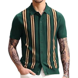 Polo à Manches Courtes pour Homme, Tricot Décontracté, Coupe Slim, Col Trempé, lèvent, Respirant, Été, Rayé, Vert, Abonnés