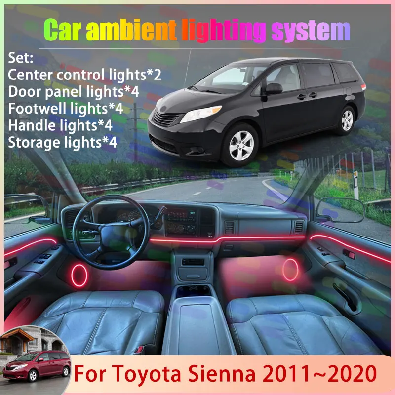

For Toyota Sienna XL30 2011~2020 2012 2013 2014 2/18 in 1 Car Atmosphere Light Lamp RGB Shade Ensemble Streamer Atmosphere Set