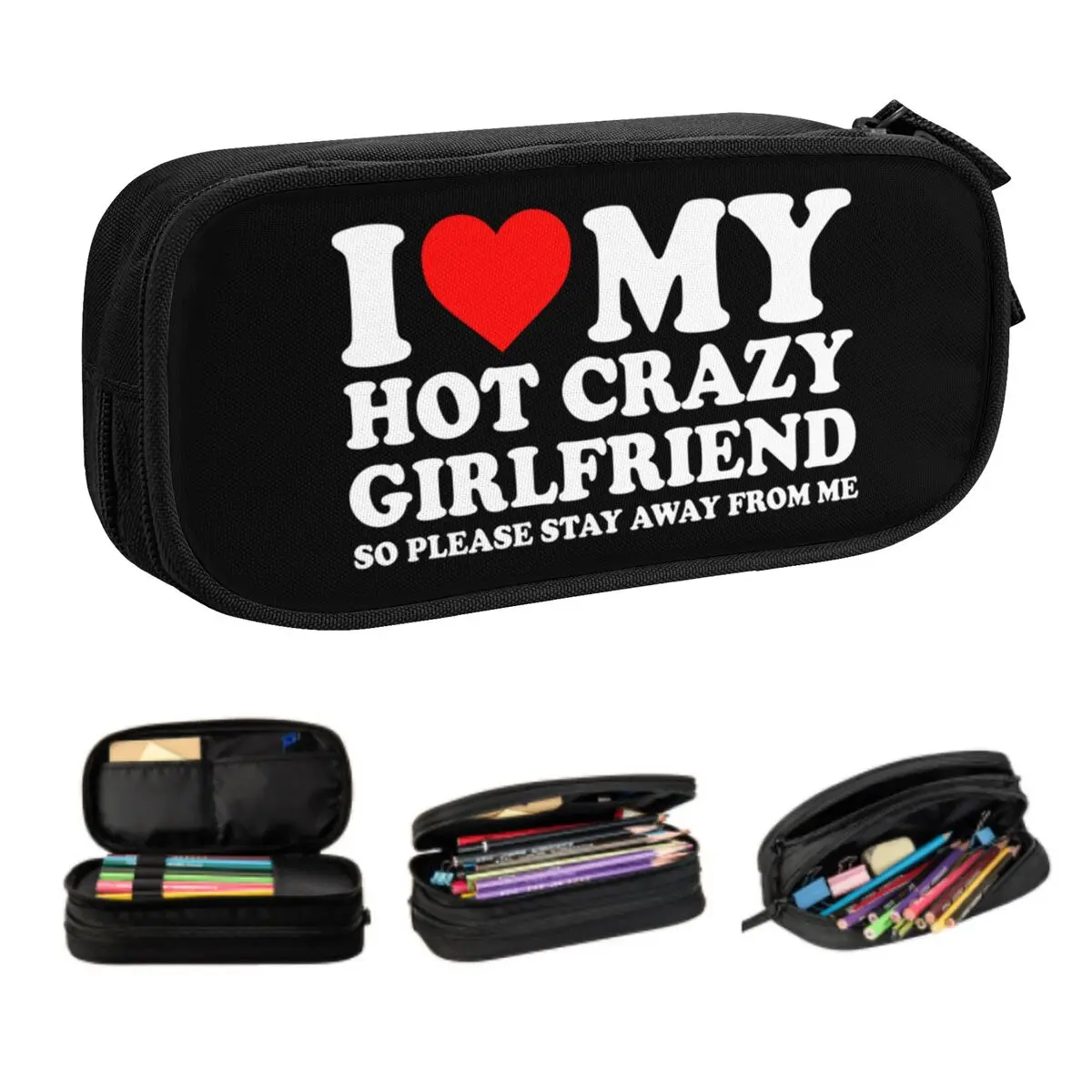 Custom I Love My Girlfriend Kawaii Pencil Case Boys Gilrs Large Capacity Pencil Box Students Stationery