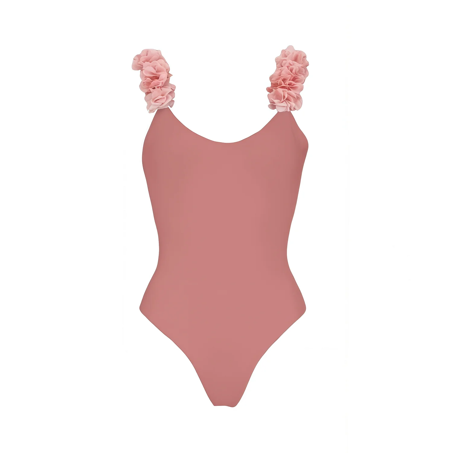 Frauen Schultergurt Blumendekoration Design Sexy Bohnenpaste Farbe Bikini Einteiliger Badeanzug Frauen Strand Badebekleidung