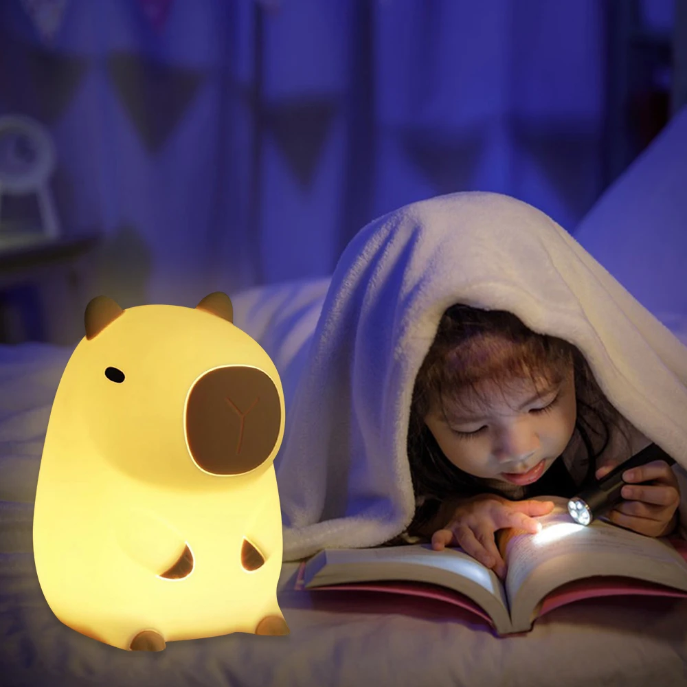 Niedliche Cartoon Capybara Nacht lampe Silikon Pat Lampe für Kinderzimmer USB wiederauf ladbare Timing Dimmen Nachttisch Schlaf licht