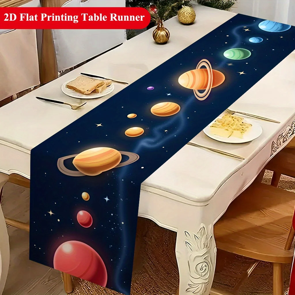 Vibrant Solar System Planets Outer Space Table Runner - Cosmic Galaxy Science Motif Decoration for Holiday Dining Home Party