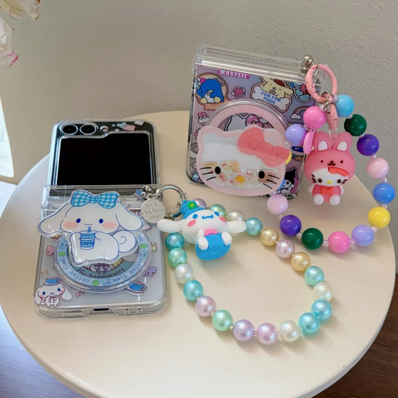 New Sanrio Collection and Yugui Dog Magnetic Phone Case for Samsung Galaxy Z Flip 7 6 5 with Bracket Lanyard