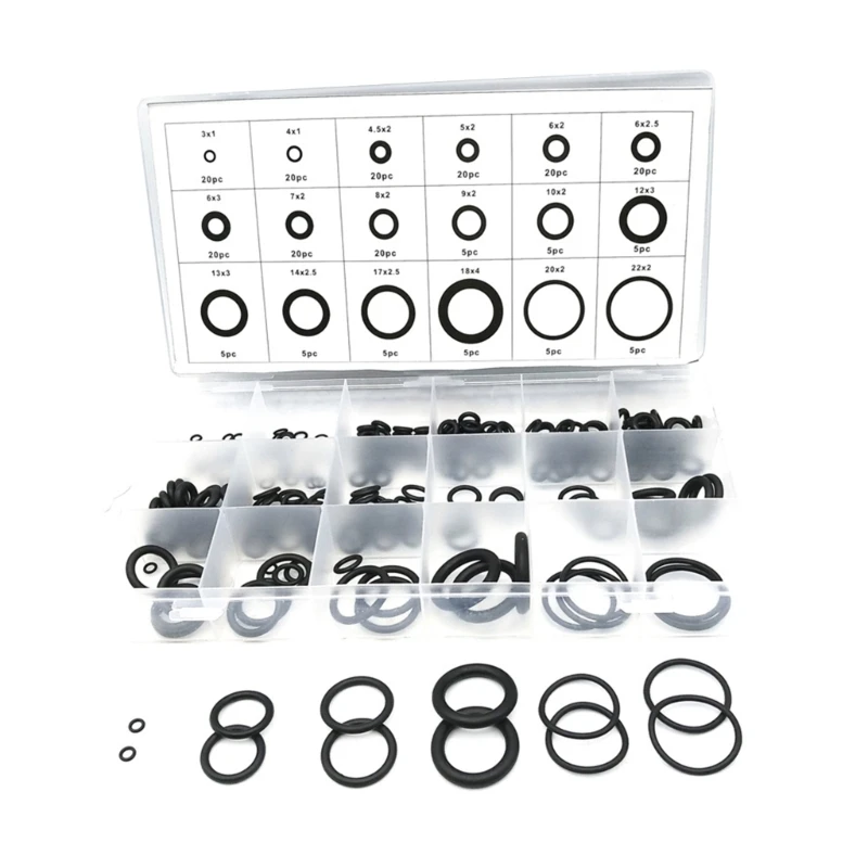 225pcs Rubber O Rings Assortment Set Plumbing Workshop Tool Oil Resistant Dropship