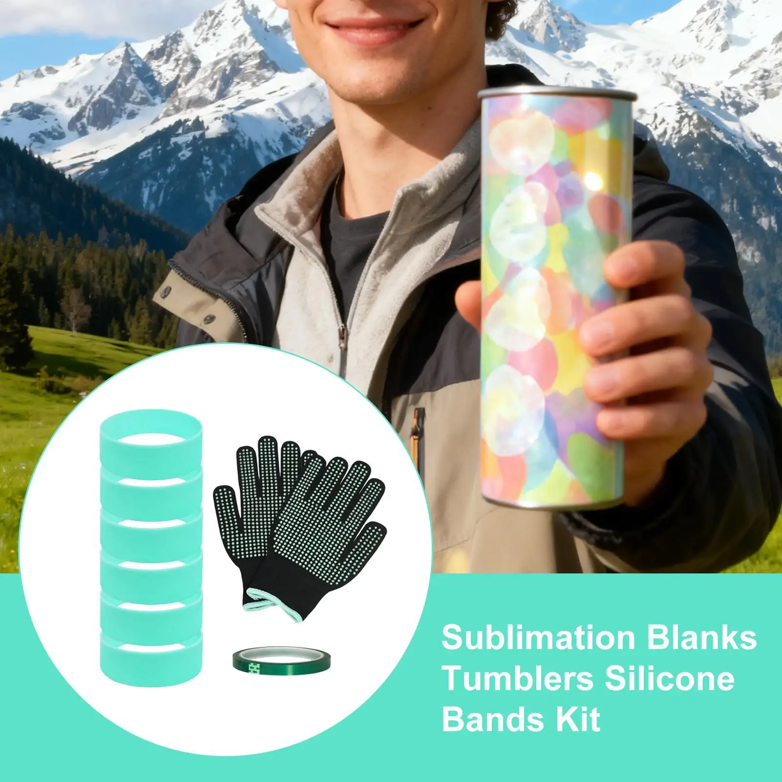 العصابات سيليكون للتسامي بهلوان مرونة تقليل شبح 6 قطع مقاومة للحرارة التفاف الدائري للسفر زجاجة ماء الفن #3