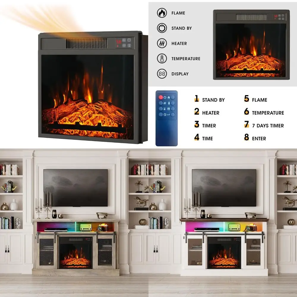 

Электрическая каминная вставка мощностью 1500 Вт с дистанционным управлением, сенсорным экраном, регулируемым нагревом, низким уровнем шума и таймером для встраиваемой установки