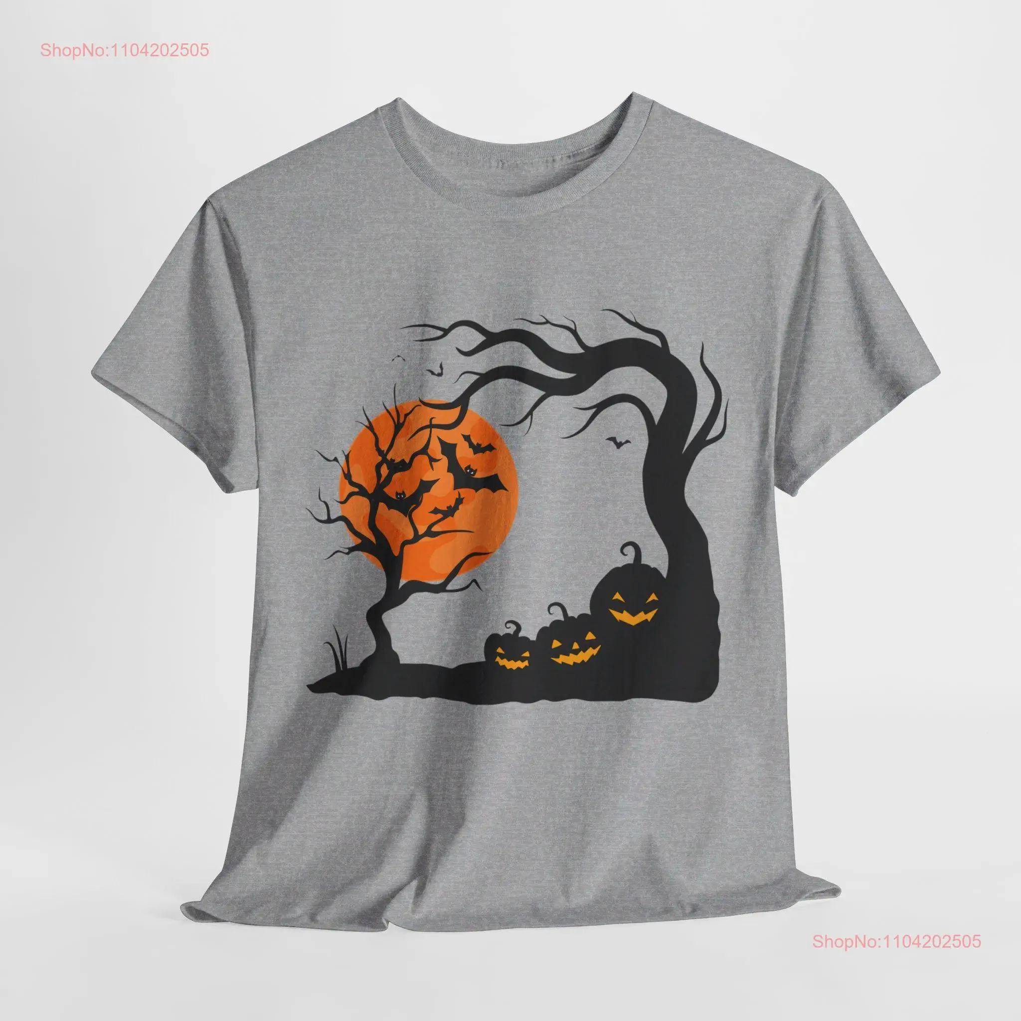 Spooky Night Halloween T Shirt Two Haunted Trees Pumpkins Full Moon Design Creepy Fall Eerie October Vibes Scary Horror