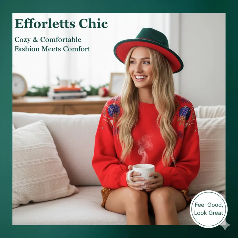 

Women's Holiday Sequin Decorated Sweatshirt Warm Winter Pullover For Christmas Long Sleeve Casual Top With Sparkle Party Style