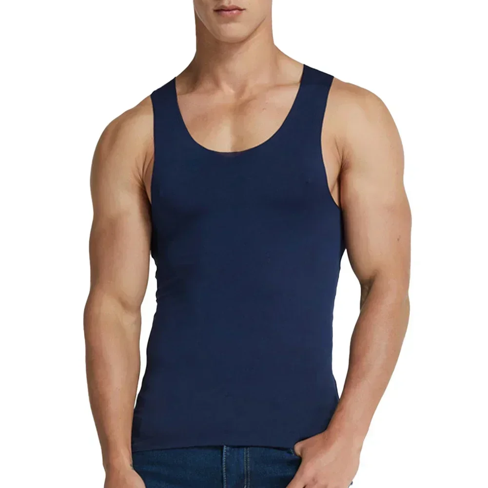 Casual Men\'s Seamless Tank Top Vest Sleeveless Ice Silk High Elastic Hurdling Gym Sports Tees Vests T Shirt Man Clothing