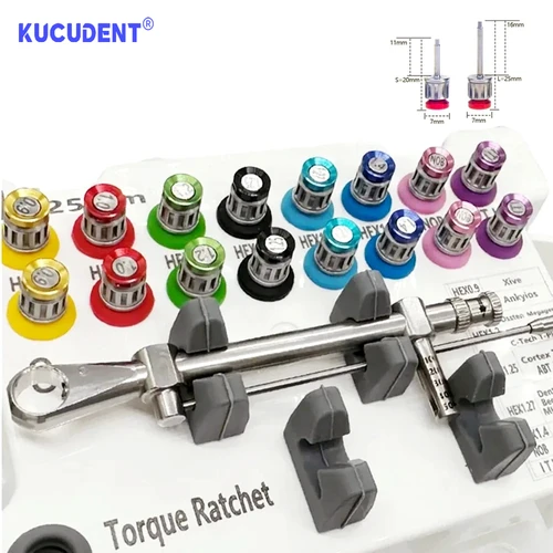Imagen 2 del producto 1 Juego de llave dinamométrica para implante Dental, 10-70NCM -16 Uds., destornillador de trinquete Universal para fijación de muelas y restauración de protéticos