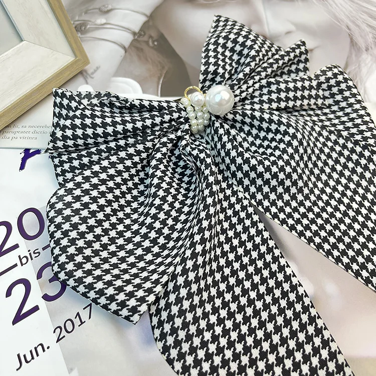 Vintage Thousand Bird Grid Large Bow Hairpin with Satin and Pearl Hairpin