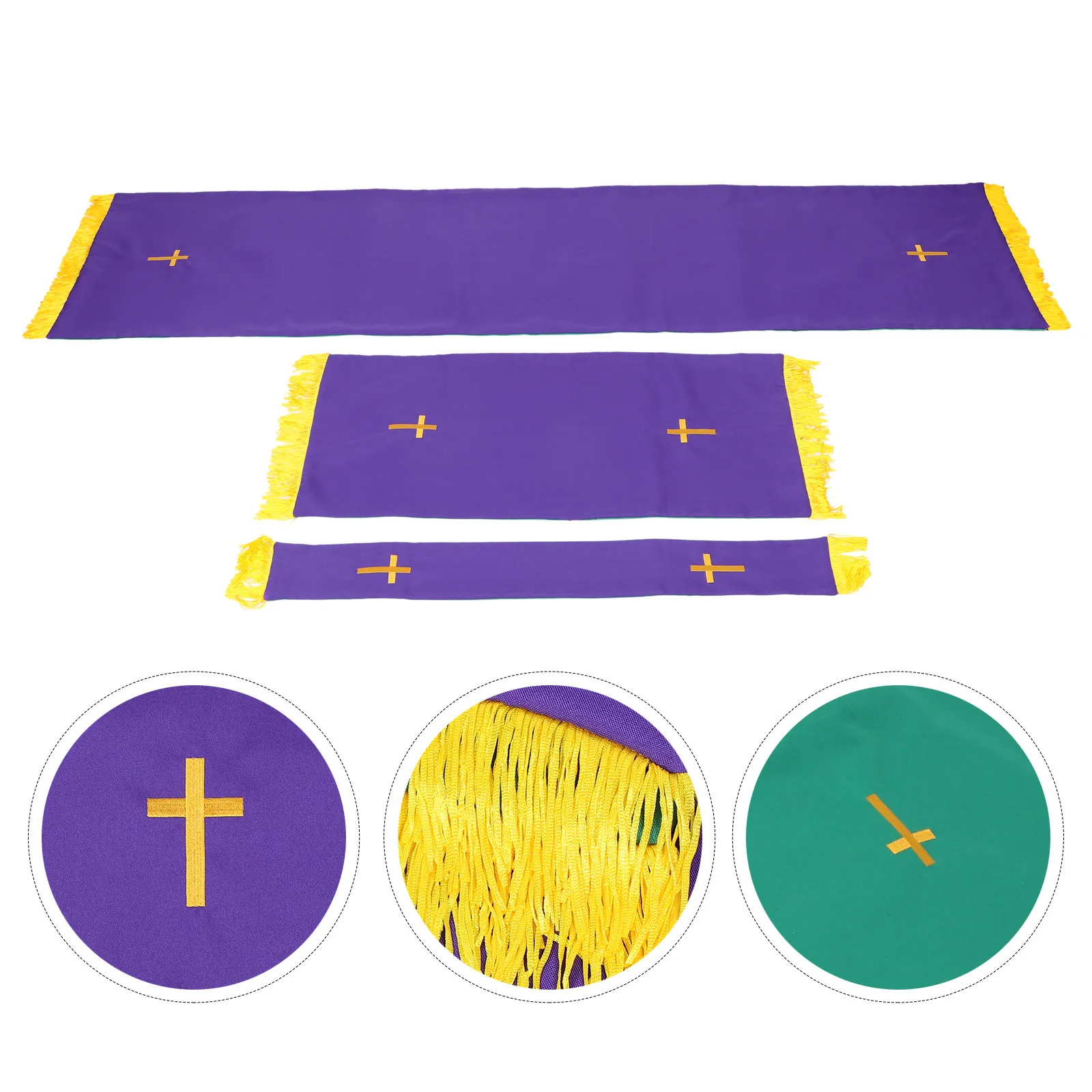Christian Reversible Altar Parament Set Pulpit Scarf Table Runner Embroidered Cross Design Liturgical Fabric Church Worship