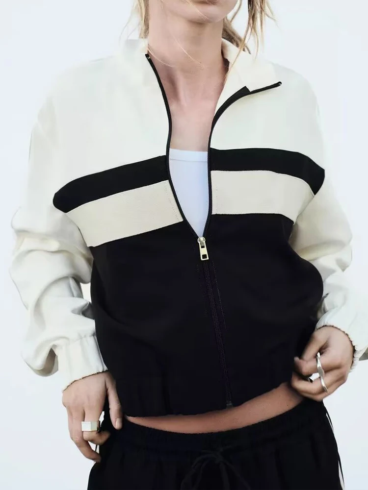 2024 Autumn and Winter New Arrivals Women\'s Clothing Side Stripe Zipper Bomber Jacket