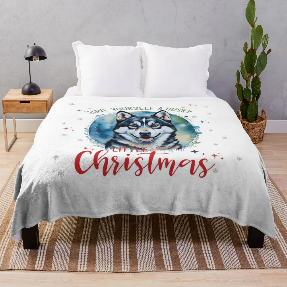 Husky in Christmas Background- Cute Christmas vintage & witty quote Throw Blanket wednesday Sofa Blankets