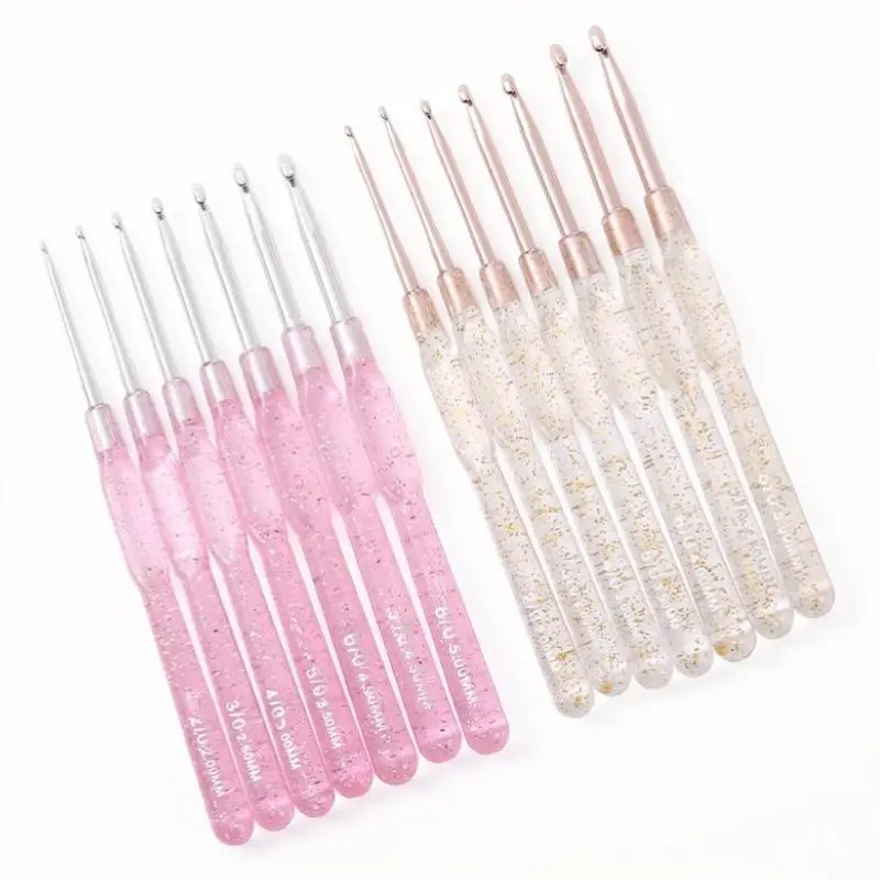 7 PCS Aluminum Crochet Hooks Set 2 To 5 Mm Colorful Clear Handles For Yarn Knitting DIY Hats Scarves Amigurumi Crafts