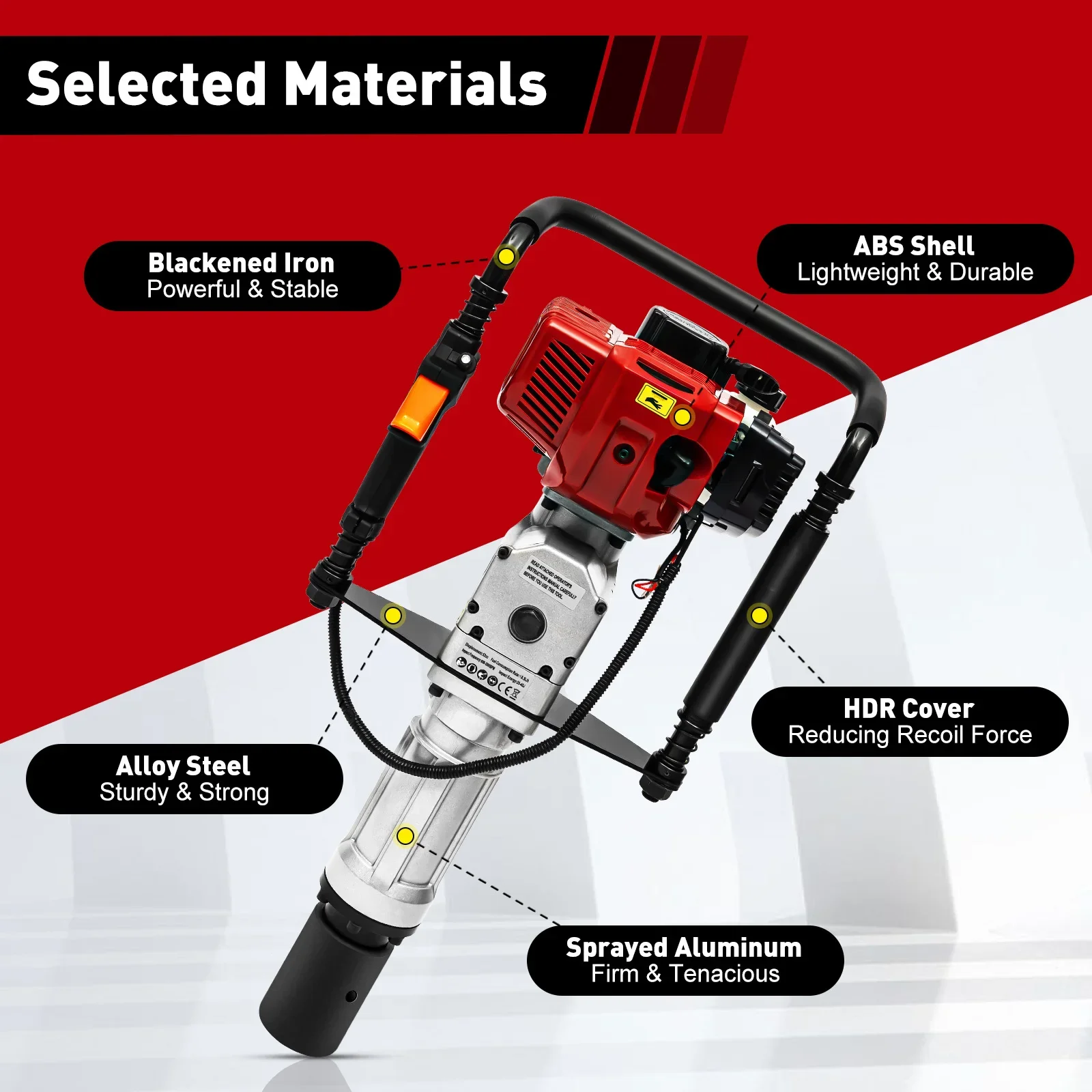 52CC 2ストローク杭打機、ガソリン式Tポストドライバー、単気筒ガソリン式フェンス支柱打込機（55～70mmスリーブ付き）