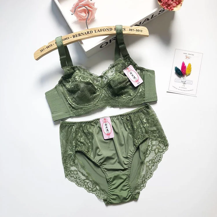 

Bra And Underwear Plus Size Clothing 2 Piece Set Large Ultra-thin Lace Large Chest Small Bra Bras For Women