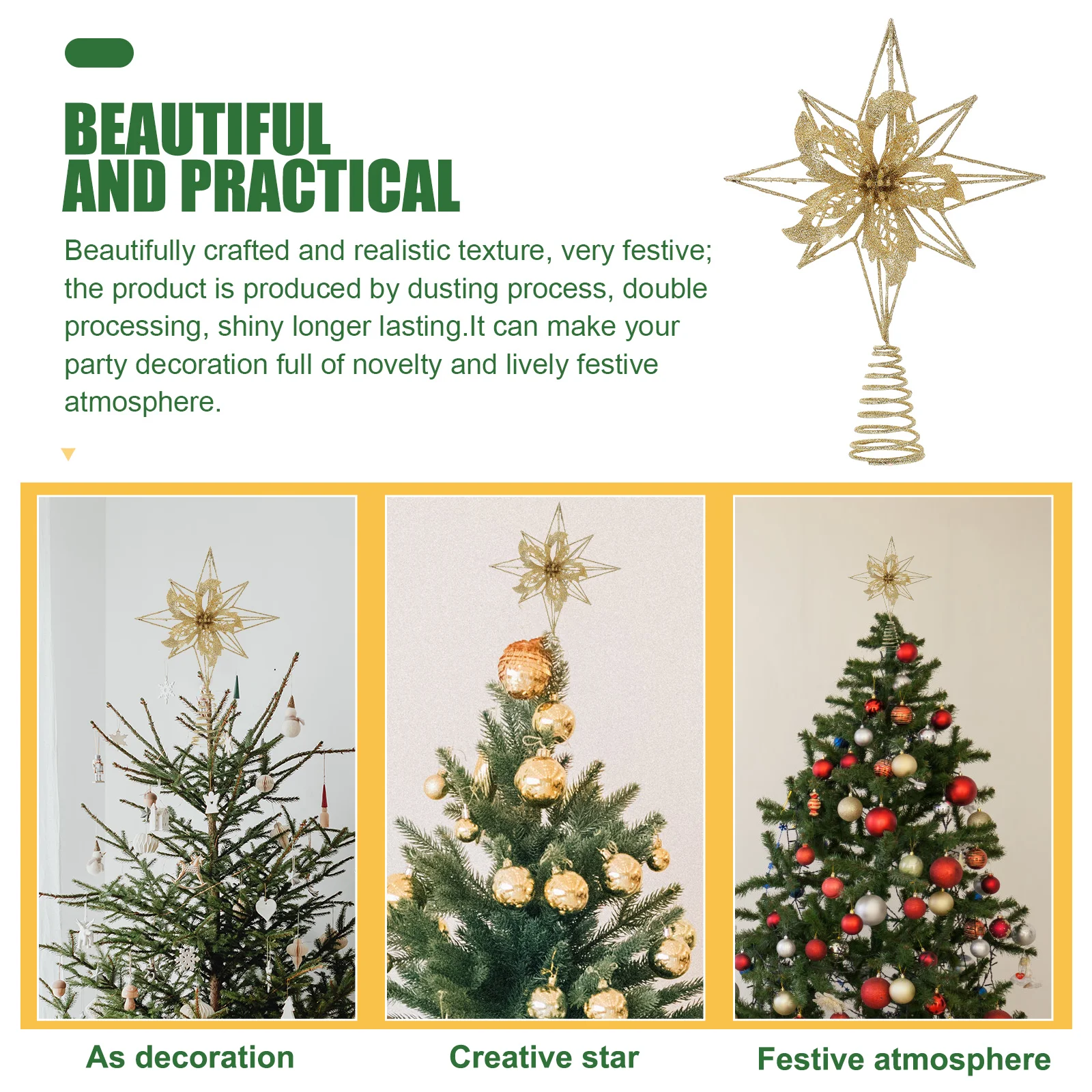 

Creative Star Shape Xmas Tree Topper Iron Art Christmas Tree Ornament Sturdy Easy Install Party Holiday Decoration
