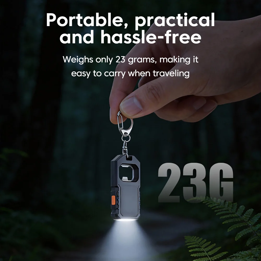 Multifunctional Keychain Flashlight Portable Type C Charging LED Emergency Light Camping Walking Pocket Lamp With Bottle Opener