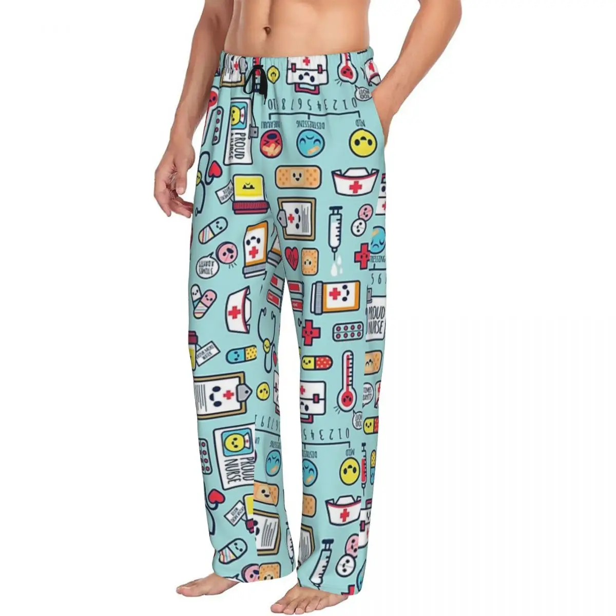 Custom Proud To Be A Nurse Surface Pattern Design Blue Pajama Pants Men Sleepwear Sleep Lounge Bottoms with Pockets