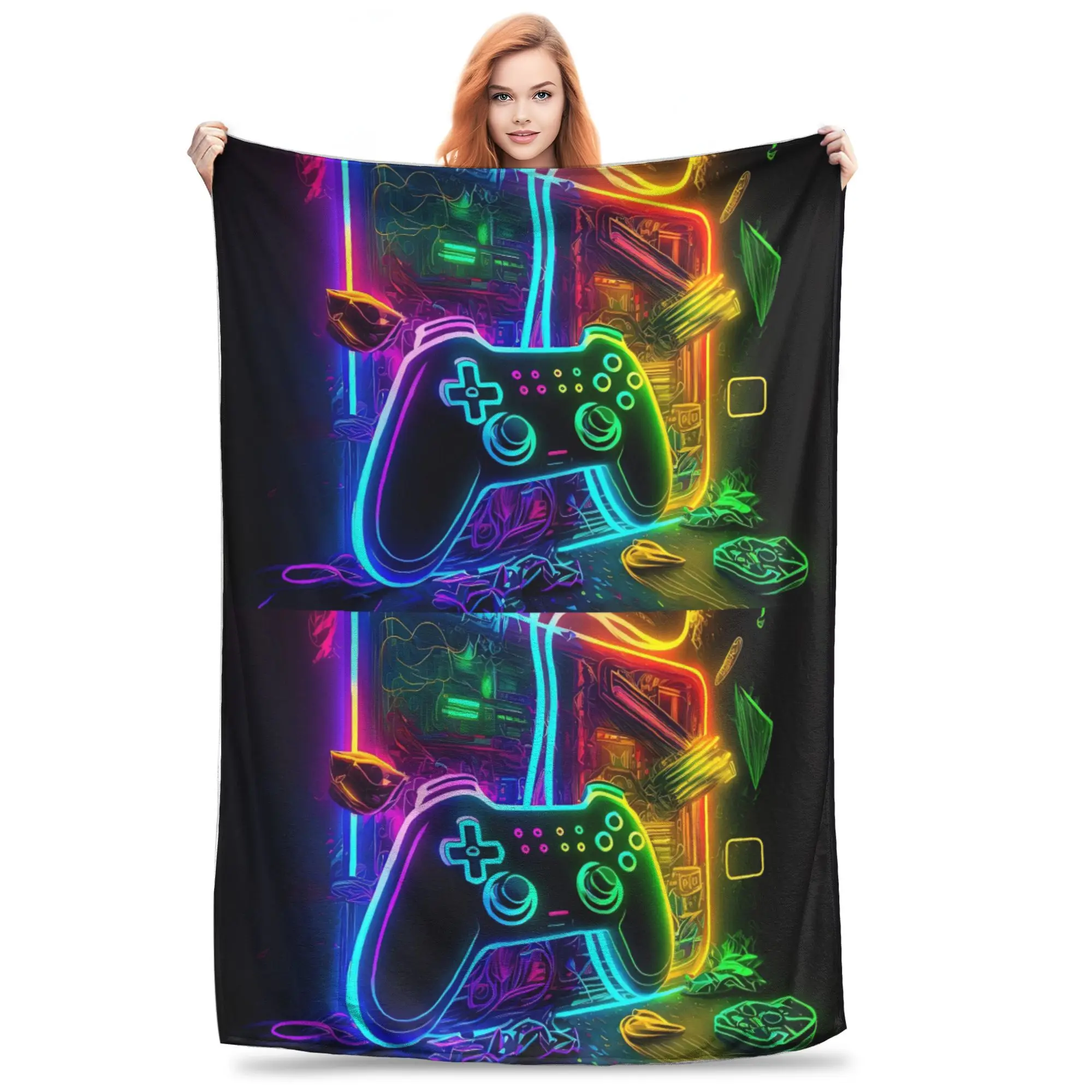 

Warm Soft BlanketKids Adult Airplane Travel Gamer Girl Boy Throw Blanket GamePad Flannel Bedspread For Living Room Bed Cover