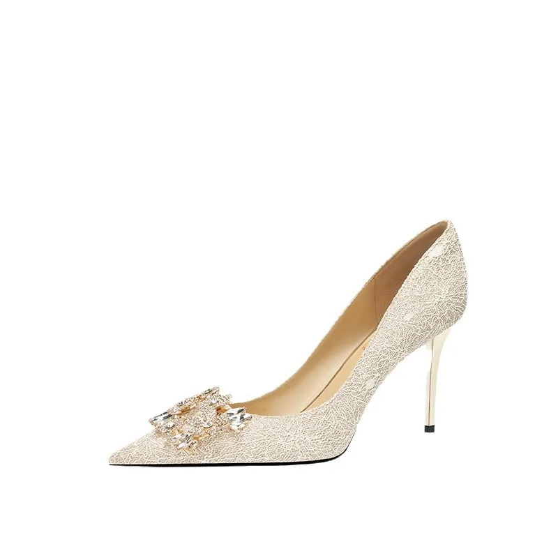 

A89 Свадебные туфли цвета шампанского. Женское свадебное платье. Два варианта ношения. Туфли принцессы для невесты с кристаллами. Французские женские туфли на высоком каблуке.