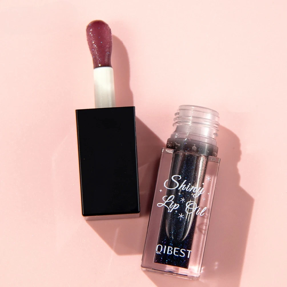 Zwarte parelmoer kleurveranderende lipgloss, glimmende spiegelroze glanzende lipolië, hydraterend, niet-kleverig, sprankelende glitter jelly lip