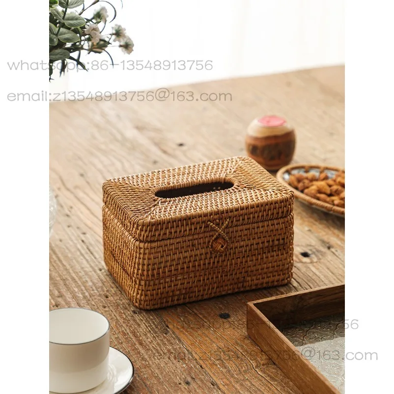 Rattan Tissue Box Home Living Room New Chinese Carton Coffee Table, Desktop Japanese Carton Woven Carton