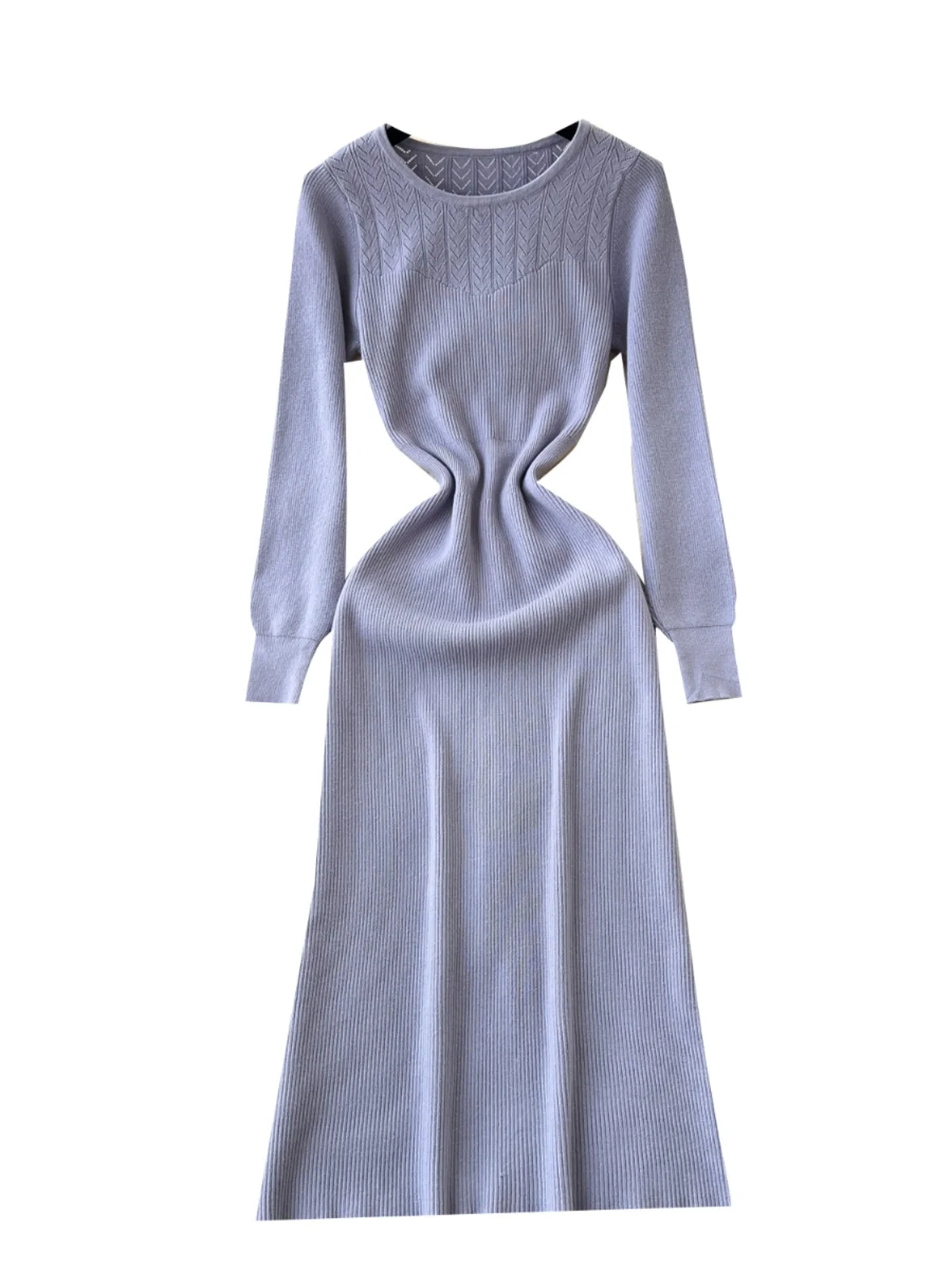 Vestido de Malha F até o Joelho, Modelagem Slim, Cintura Alta, Estilo Vintage, Camada Base de Suéter, Novo Estilo para...