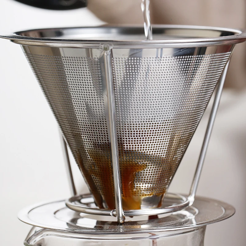 Stainless Steel Coffee Filter 800 Mesh Coffee Dripper with Holder Coffees Drip Mesh Kitchen Coffee Strainer Coffee Accessories