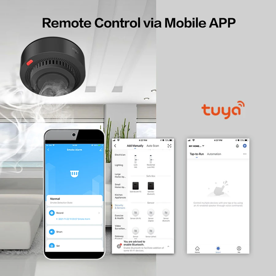 Tuya Smart Zigbee Rookmelder Alarm met Smartlife APP Real-Time Controle Zelfcontrole Functie Werk Zigbee Gateway nodig