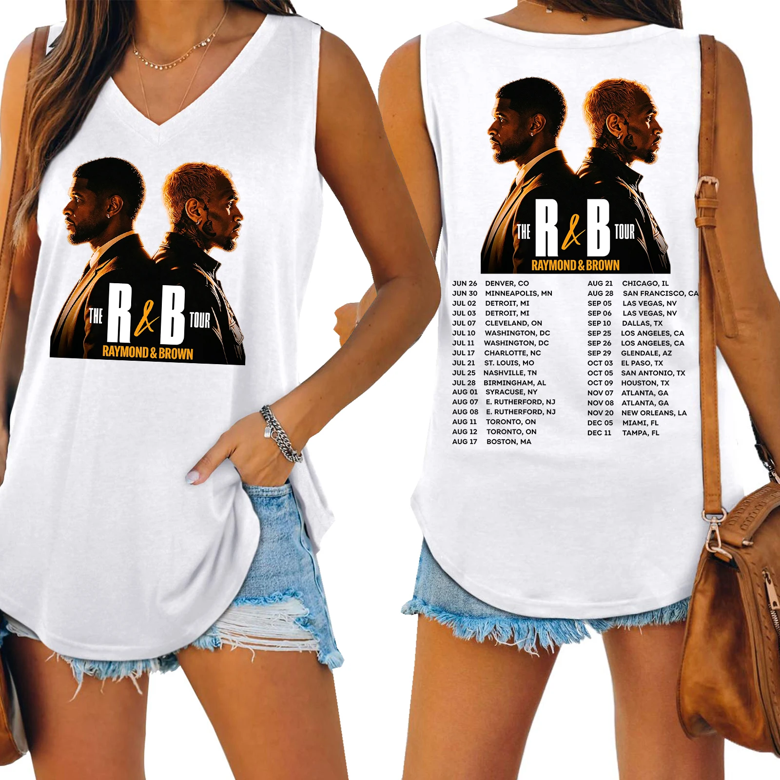 The R&B Tour 2026 Usher Chris Brown Tank Top Women Casual Sleeveless V Neck Graphic Shirt