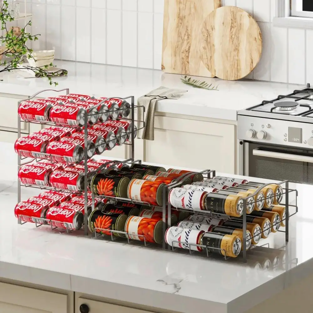 Stackable 4-Tier Can Organizer Rack - 48-Can Soda Dispenser for refrigerator - Set of 2 Beverage Storage Solution