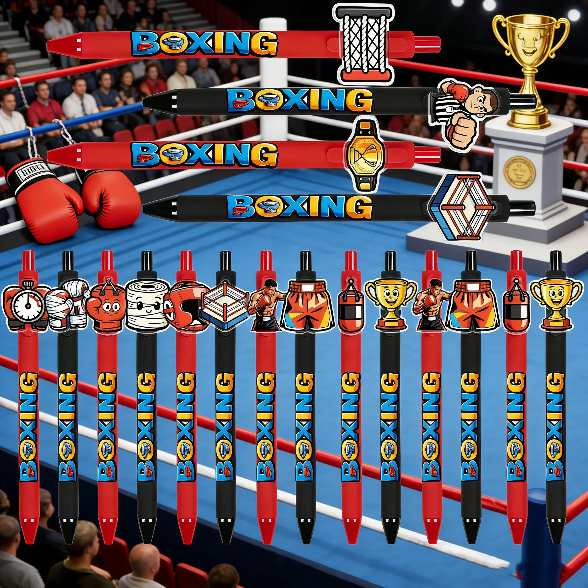 

Набор из 13/18 шариковых ручек с тематикой бокса, красного и черного цвета, для офиса, подписи, учебы и домашних заданий.