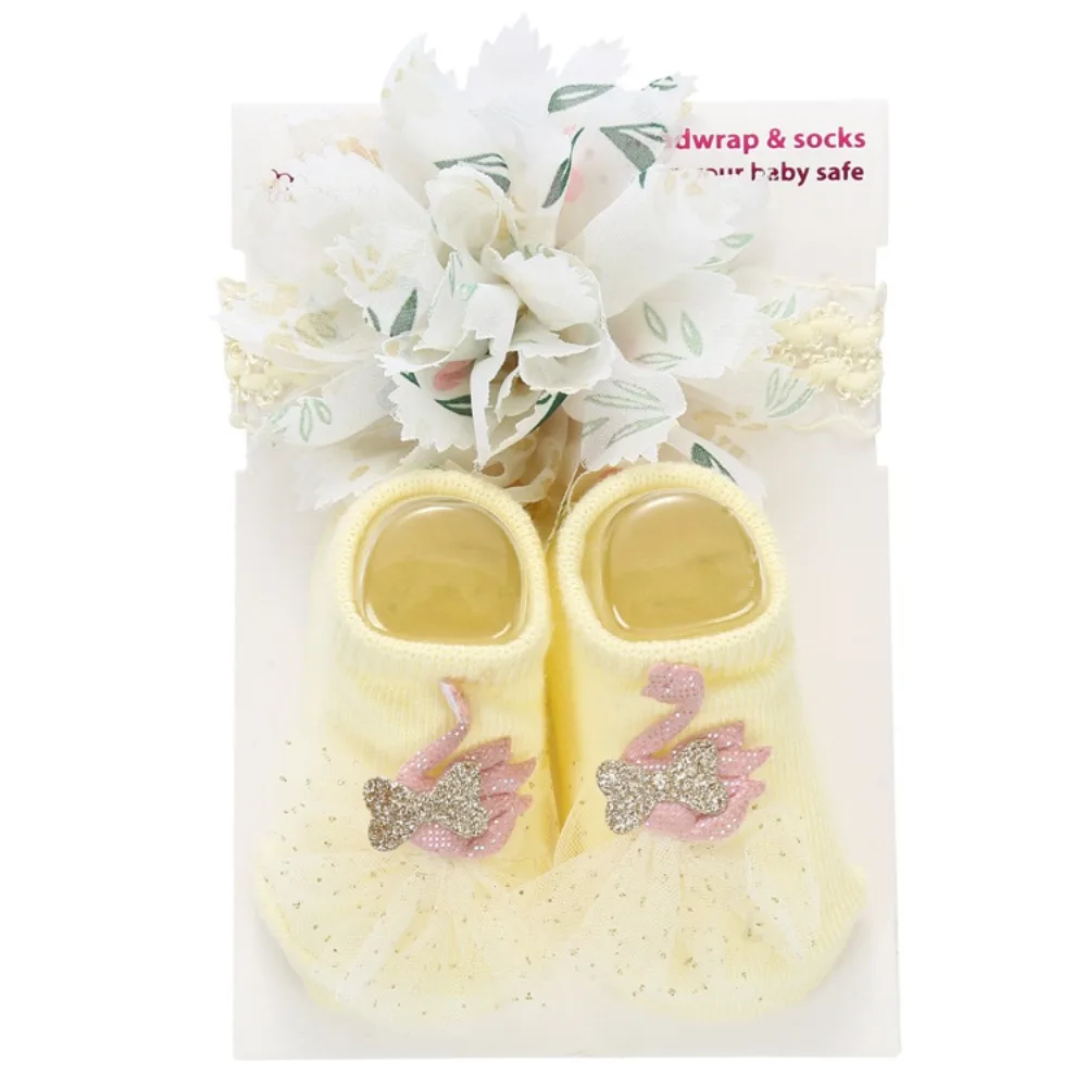 Gifts Floral Lace Socks Set Cotton Blend Soft Stretch Headband Set Tulle Bow Decor Infant Socks Set Photo Props