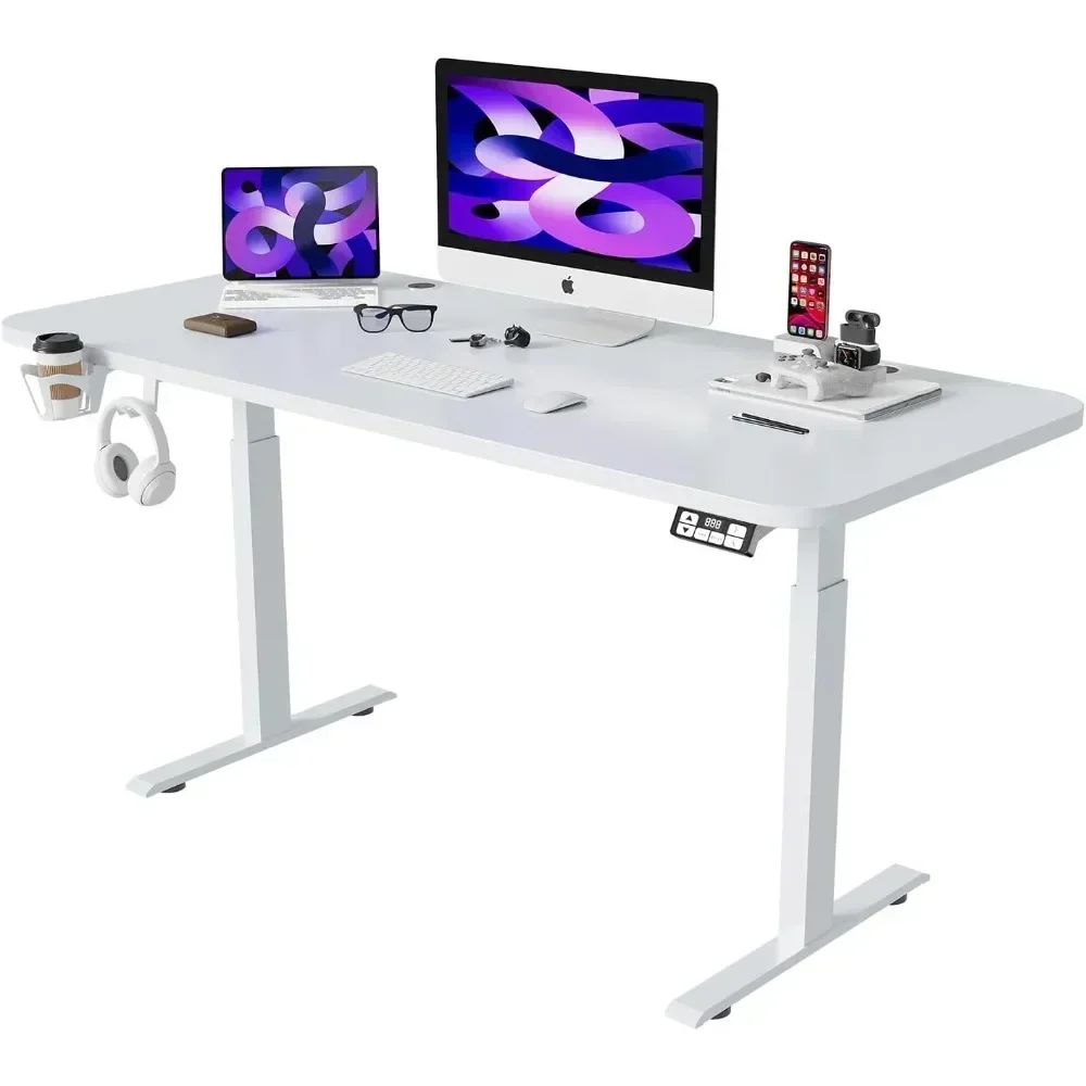 Adjustable Desk Electric Standing Desk Sit Stand up Desk Height Adjustable Home Office Workstation White 63x24inch