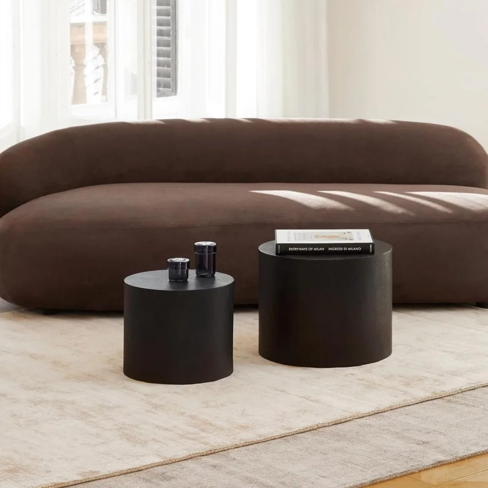 طقم طاولة قهوة مستديرة سوداء حديثة، قطر 18.9، تصميم متداخل للمساحات الصغيرة، طاولات جانبية معاصرة للملكنة والمخزن #3